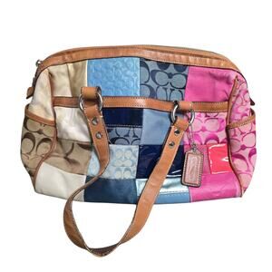 DAMAGED Coach Holiday Patchwork Satchel Bag Y2K Multi-Color Mixed Media Rehab